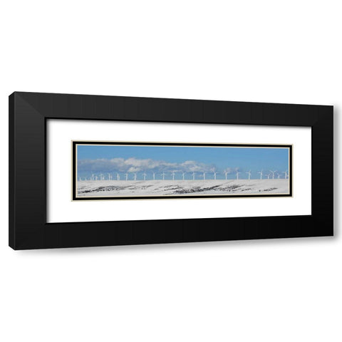 WY, Foote Creek Rim Row of wind turbines in snow Black Modern Wood Framed Art Print with Double Matting by Terrill, Steve