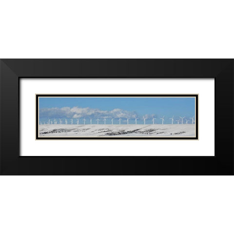 WY, Foote Creek Rim Row of wind turbines in snow Black Modern Wood Framed Art Print with Double Matting by Terrill, Steve