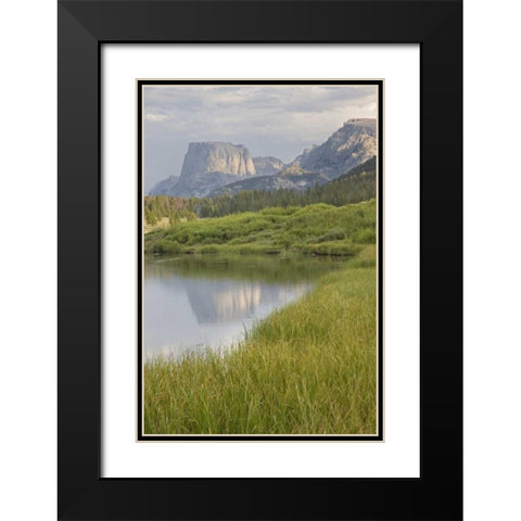 WY, Square Top Mt and Green River Lake Black Modern Wood Framed Art Print with Double Matting by Paulson, Don