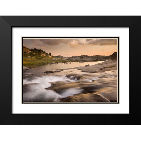 WY, Bridger NF Sunset on rapids and stream Black Modern Wood Framed Art Print with Double Matting by Paulson, Don