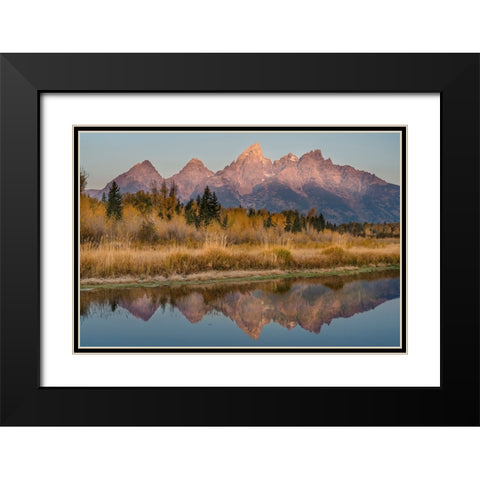 USA-Wyoming-Grand Teton National Park Grand Teton Mountains reflect in lake Black Modern Wood Framed Art Print with Double Matting by Jaynes Gallery