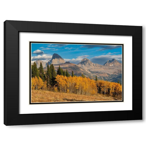 Landscape of Mt Owen-Grand Teton and Middle Teton from the west-golden fall foliage Black Modern Wood Framed Art Print with Double Matting by Garber, Howie