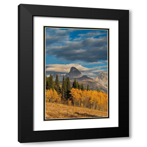Landscape of Mt Owen-Grand Teton and Middle Teton from the west-golden fall foliage Black Modern Wood Framed Art Print with Double Matting by Garber, Howie