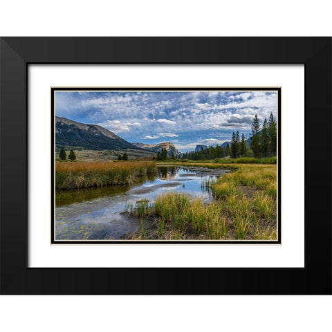 USA-Wyoming-White Rock Mountain and Squaretop Peak above Green River wetland Black Modern Wood Framed Art Print with Double Matting by Garber, Howie