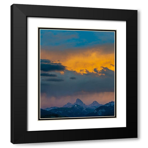 USA-Wyoming-Dramatic sky at sunset over Grand Teton-west side of Teton Mountains Black Modern Wood Framed Art Print with Double Matting by Garber, Howie