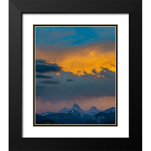 USA-Wyoming-Dramatic sky at sunset over Grand Teton-west side of Teton Mountains Black Modern Wood Framed Art Print with Double Matting by Garber, Howie