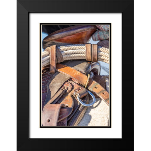 USA- Wyoming. Hideout Horse Ranch- saddle detail.  Black Modern Wood Framed Art Print with Double Matting by Looney, Hollice