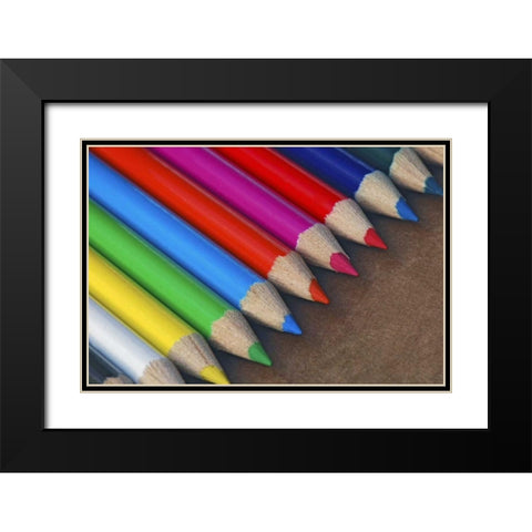 USA, Row of multicolored pencils on paper Black Modern Wood Framed Art Print with Double Matting by Terrill, Steve