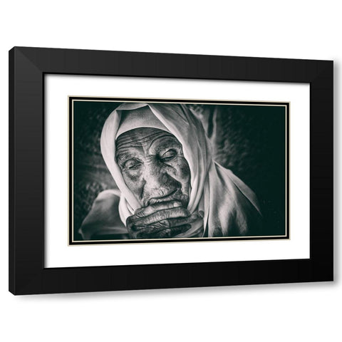Worried Black Modern Wood Framed Art Print with Double Matting by Al Adwan, Rami