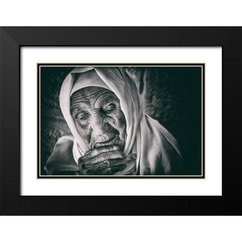 Worried Black Modern Wood Framed Art Print with Double Matting by Al Adwan, Rami