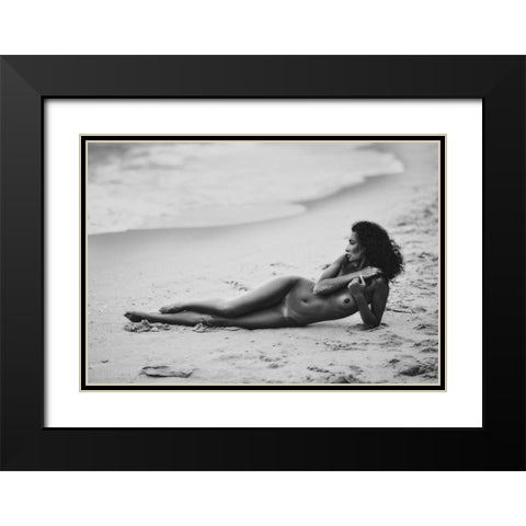 Katrin And The Sea Black Modern Wood Framed Art Print with Double Matting by Rise, Zachar