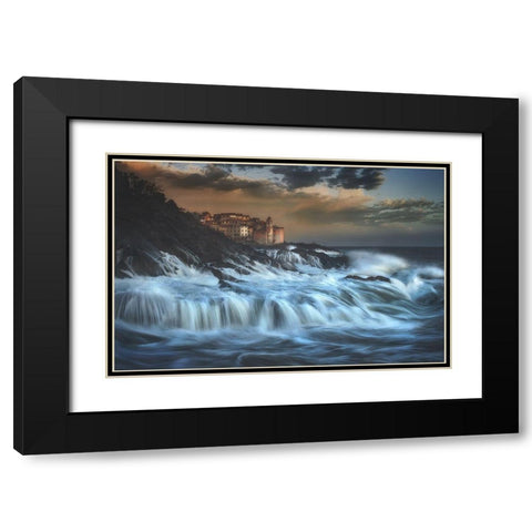 Tellaro Water Fall Black Modern Wood Framed Art Print with Double Matting by Lazzarotti, Paolo