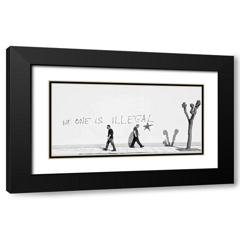 No One Is Illegal Black Modern Wood Framed Art Print with Double Matting by Sander, Martin