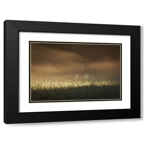 A Small Red Cottage Black Modern Wood Framed Art Print with Double Matting by Wallberg, Allan