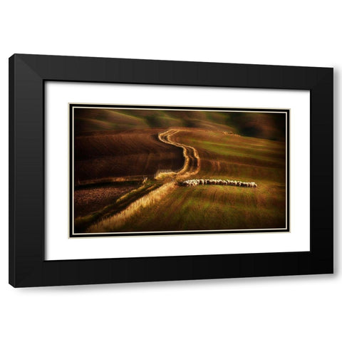 Crossing The Fields Black Modern Wood Framed Art Print with Double Matting by Svoboda Mqep, Peter