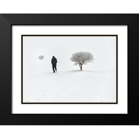 Lone On Snow Black Modern Wood Framed Art Print with Double Matting by Ayden, Cem