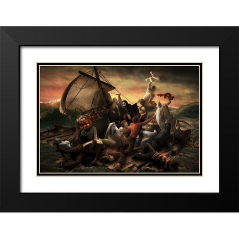 The Raft Of Halloween Black Modern Wood Framed Art Print with Double Matting by Kiciak, Christophe
