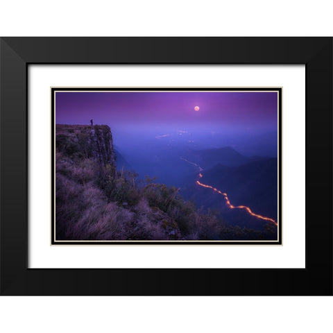 Planet Earth Black Modern Wood Framed Art Print with Double Matting by Sombrio, Raphael