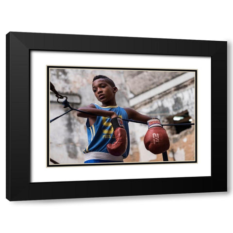 Boxing Black Modern Wood Framed Art Print with Double Matting by Ihyabozkurt