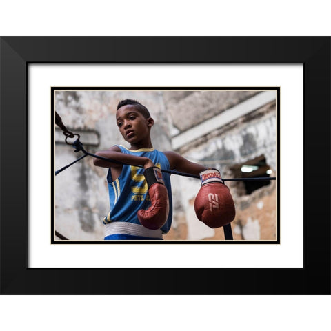 Boxing Black Modern Wood Framed Art Print with Double Matting by Ihyabozkurt