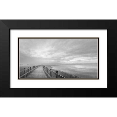 The Long Wooden Footbridge. Black Modern Wood Framed Art Print with Double Matting by Londal, Leif