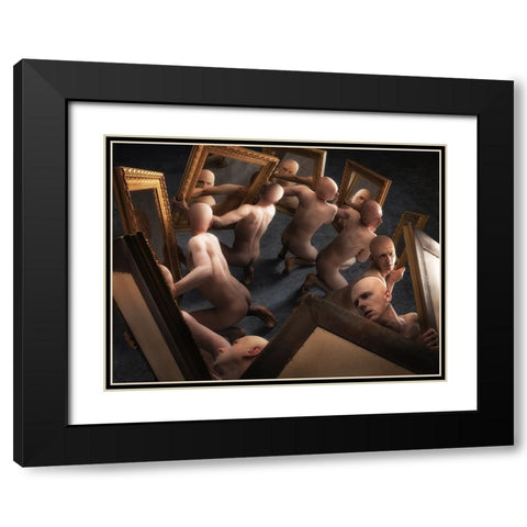 Narcissism Black Modern Wood Framed Art Print with Double Matting by Kiciak, Christophe