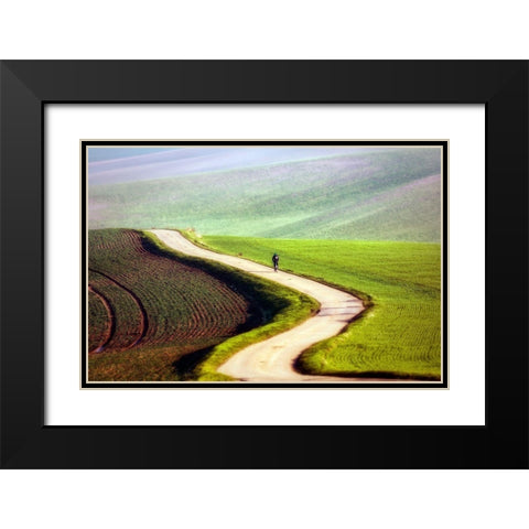 Bicyclist Black Modern Wood Framed Art Print with Double Matting by Krol, Piotr