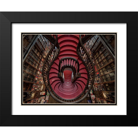 Livraria Lello Black Modern Wood Framed Art Print with Double Matting by Carlos
