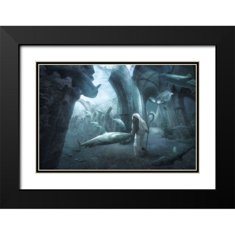 The Sea Shepherd Black Modern Wood Framed Art Print with Double Matting by Kiciak, Christophe