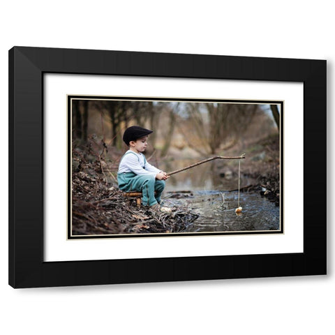 Fisherman Black Modern Wood Framed Art Print with Double Matting by Tomsickova, Tatyana