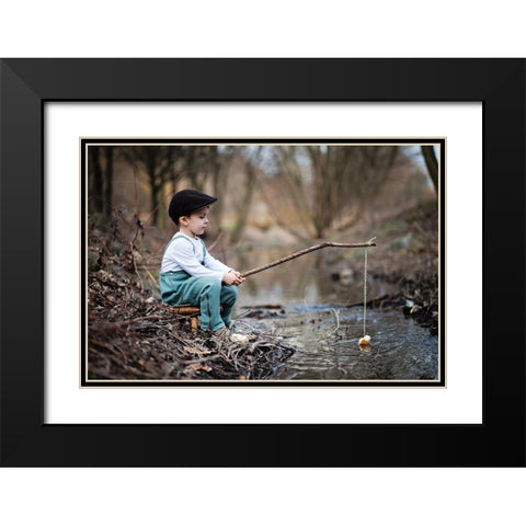 Fisherman Black Modern Wood Framed Art Print with Double Matting by Tomsickova, Tatyana