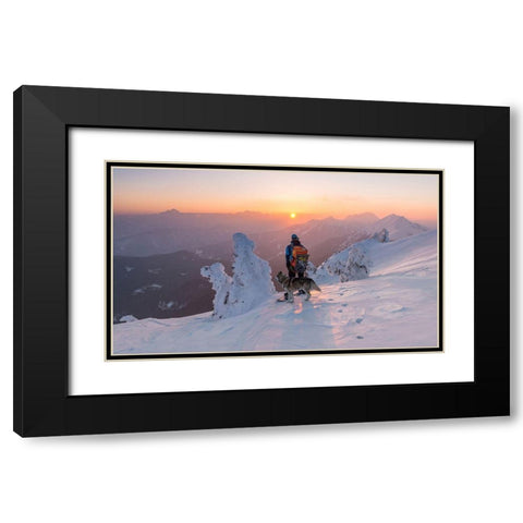 Snowboarder And His Dog Black Modern Wood Framed Art Print with Double Matting by Krivec, Ales