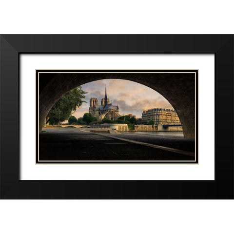 Early Paris Black Modern Wood Framed Art Print with Double Matting by Jones, Brad