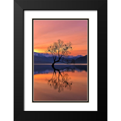 Lone Tree Is Not Lonely Black Modern Wood Framed Art Print with Double Matting by Xu, Mei