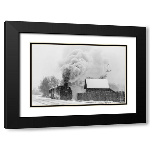 Old Train Hutulca Black Modern Wood Framed Art Print with Double Matting by Dorin Lucian, Sveduneac