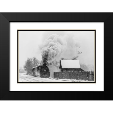 Old Train Hutulca Black Modern Wood Framed Art Print with Double Matting by Dorin Lucian, Sveduneac