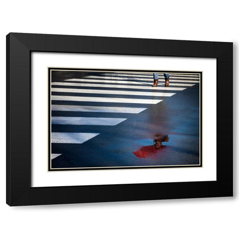 The Red Umbrella Black Modern Wood Framed Art Print with Double Matting by Apers, Marc