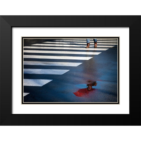 The Red Umbrella Black Modern Wood Framed Art Print with Double Matting by Apers, Marc