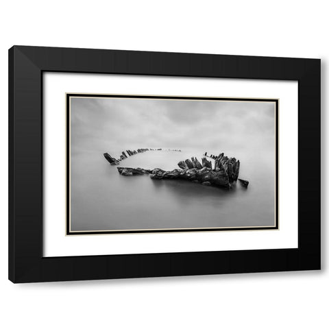 Ghost Ship Black Modern Wood Framed Art Print with Double Matting by Perez, Ritxard