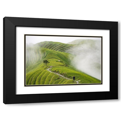 Pingan Rice Terraces Black Modern Wood Framed Art Print with Double Matting by Pavlin, Miha