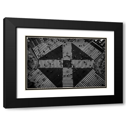 People Crossing Black Modern Wood Framed Art Print with Double Matting by Tajima, Koji