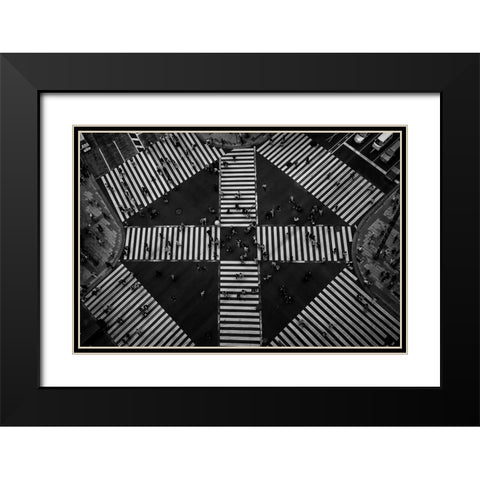 People Crossing Black Modern Wood Framed Art Print with Double Matting by Tajima, Koji