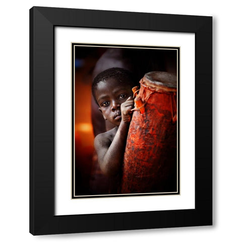 Little Drummer Black Modern Wood Framed Art Print with Double Matting by Pandolfini, Sergio