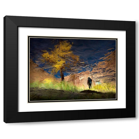 Man In Nature - Into The Canyon Black Modern Wood Framed Art Print with Double Matting by Dou, Shenshen