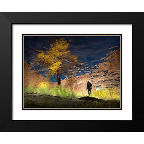 Man In Nature - Into The Canyon Black Modern Wood Framed Art Print with Double Matting by Dou, Shenshen