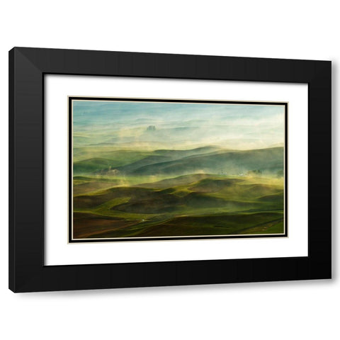 Golden Morning-Palouse Black Modern Wood Framed Art Print with Double Matting by Shen, Jikui