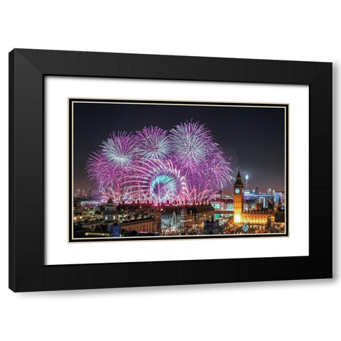 New Year Fireworks Black Modern Wood Framed Art Print with Double Matting by Marsden, Stewart