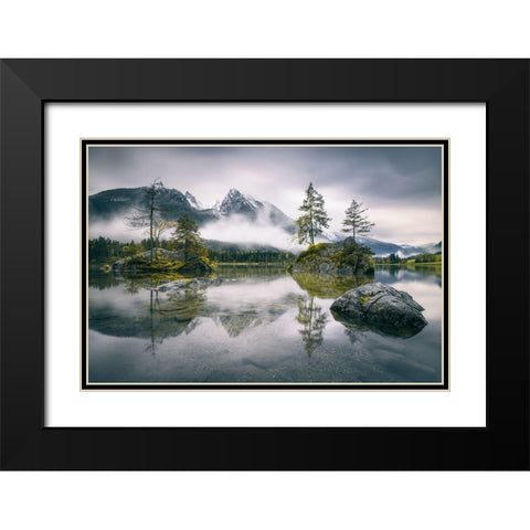 Rainy Morning At Hintersee (Bavaria) Black Modern Wood Framed Art Print with Double Matting by Wiemer, Dirk