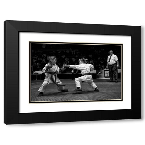 Girls Fight Black Modern Wood Framed Art Print with Double Matting by Rebro, Marcel