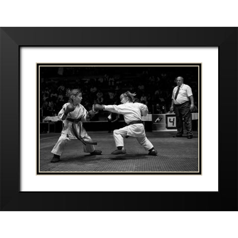 Girls Fight Black Modern Wood Framed Art Print with Double Matting by Rebro, Marcel